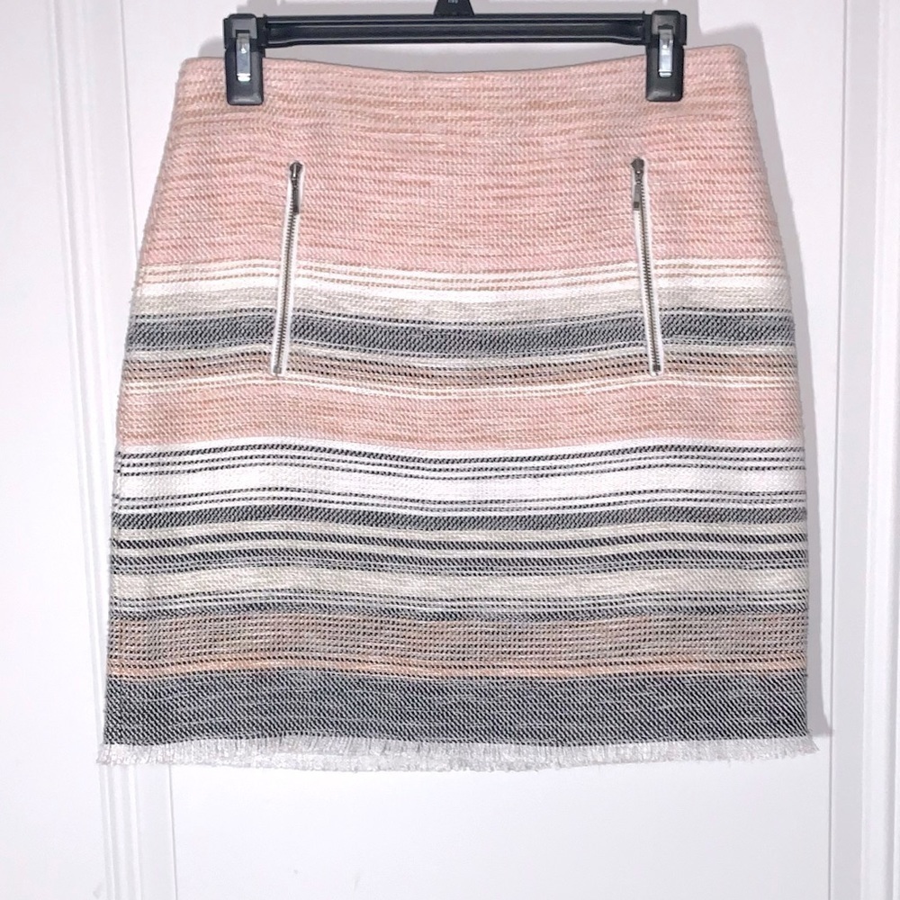 Loft Tweed Pocket Mini Skirt striped Pale Pink and gray NWOT size 4